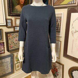 Boden Womens Blue Green 100% Cotton 3/4 Sleeve Ribbed Pocket Dress Size 10R